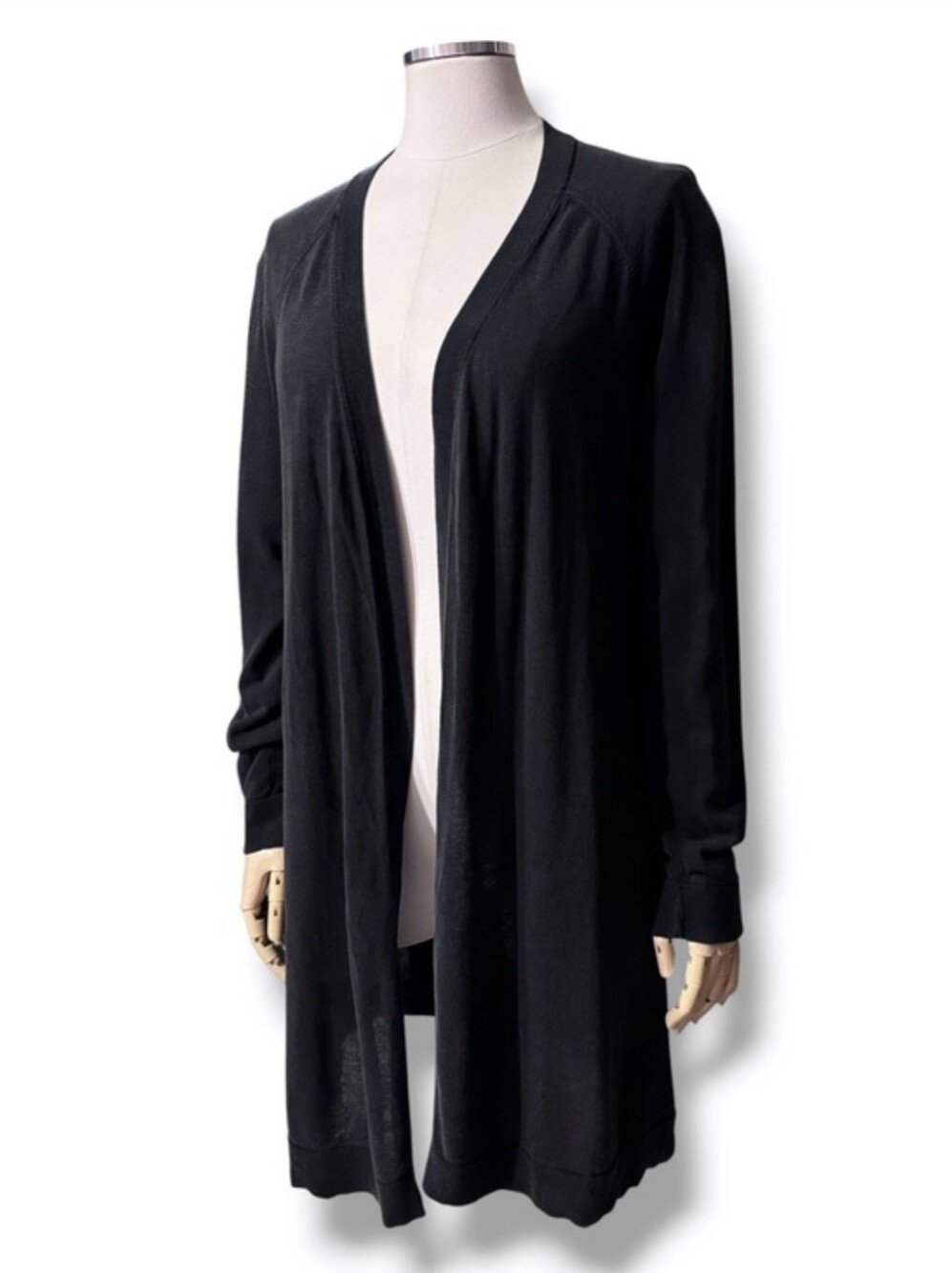EILEEN FISHER Black Longline Open Front Cardigan Size Medium